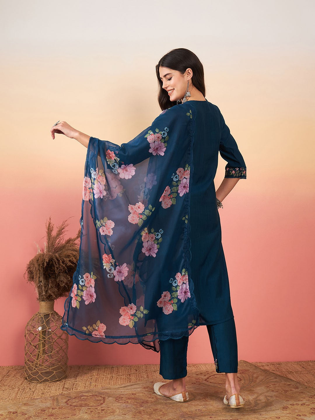 Women ethnic dress kurta set with attatched dupatta